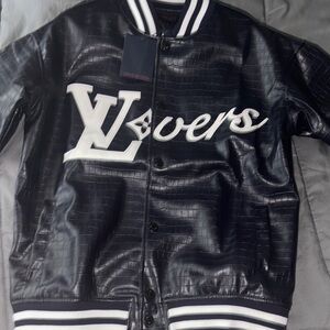 Louis Vuitton Black Bomber Jacket with Varsity Style